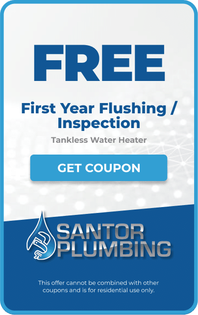 Santor Plumbing coupon for first year flushing and inspection of tankless water heater.