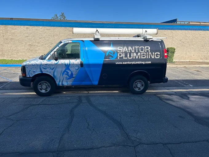Santor Plumbing service van in Simi Valley, California location.